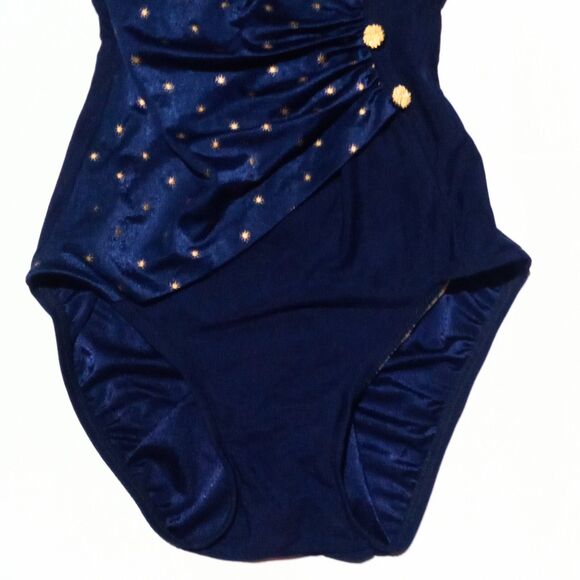 Longitude One Piece Swimsuit-Size 8 Tall-Shelf Bra-Gold Buttons-Stars-Union Made - Picture 3 of 11